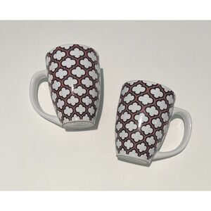 California Pantry set of 2 coffee‎ mugs red, black, white geometric quatrefoil